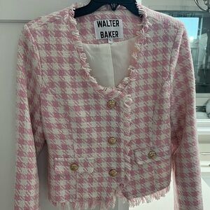 WALTER BAKER PINK AND CREAM TWEED CHECK CROPPED JACKET